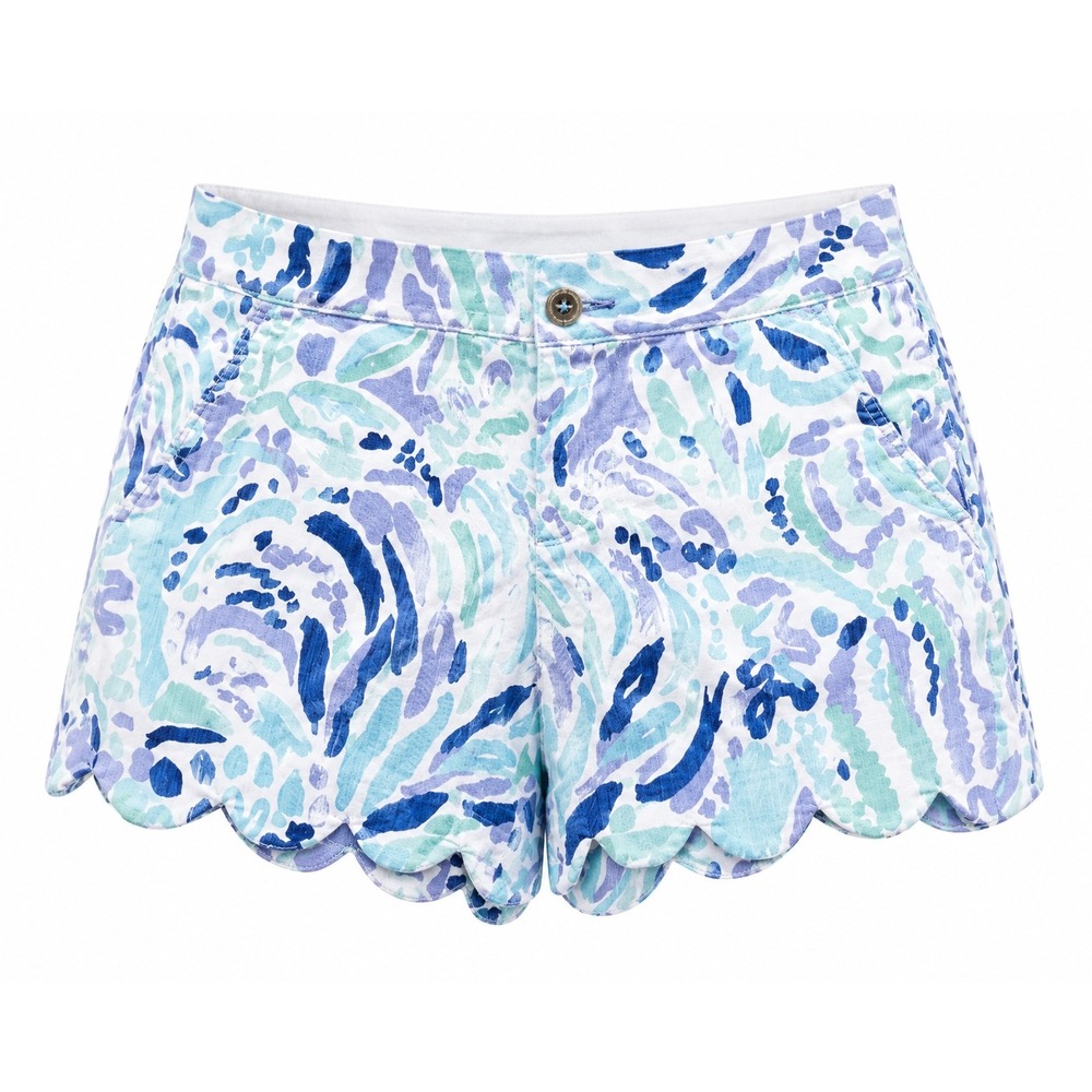 Lilly Pulitzer Buttercup Shorts Size 2 Blue Green Scalloped Hem Nice Preppy Vaca